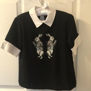 🐰Black Bunny Collared Top - Size Small